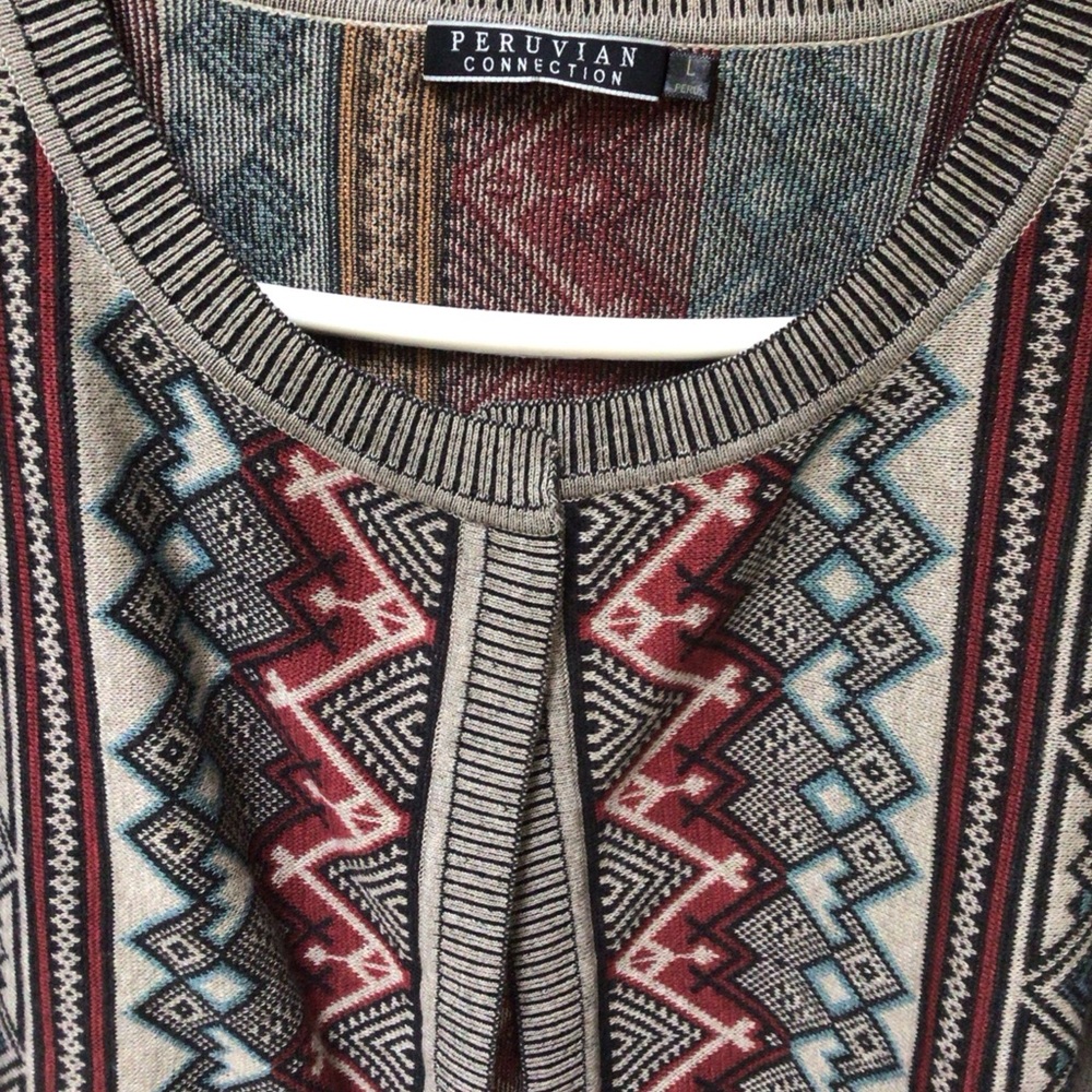 Peruvian Connection Gray And Multicolor Cardigan … - image 3